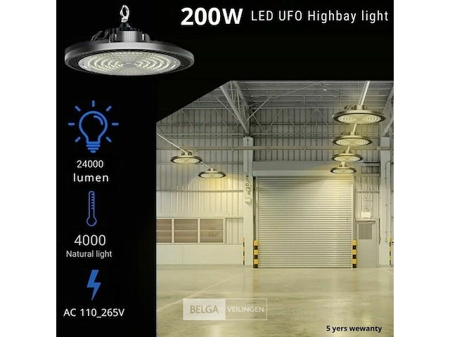 Highbay ufo 200w - pro design smd - dimbaar - neutraal wit 4000k x (8) - afbeelding 3 van  10