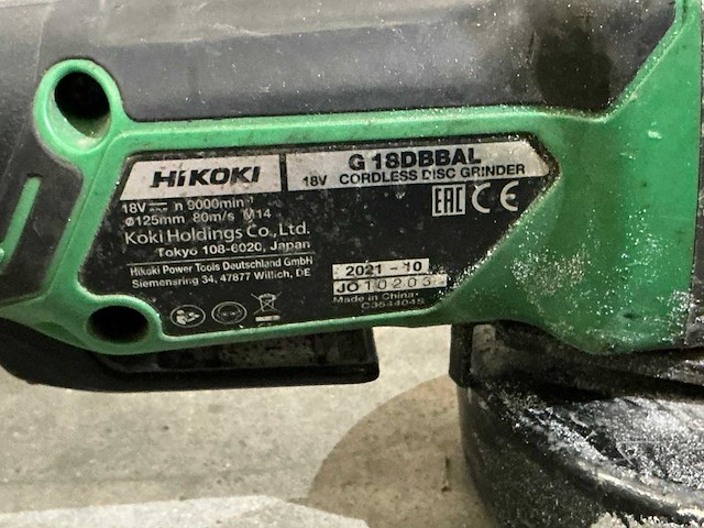 Hikoki g18dbbal haakse slijpmachine - afbeelding 3 van  3