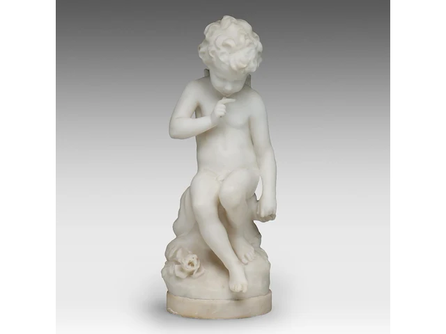 Hippolyte françois moreau (1832-1927), seated cupid, carrara marble 58 cm. (22.82 in.) - afbeelding 1 van  7