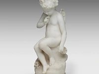 Hippolyte françois moreau (1832-1927), seated cupid, carrara marble 58 cm. (22.82 in.) - afbeelding 2 van  7