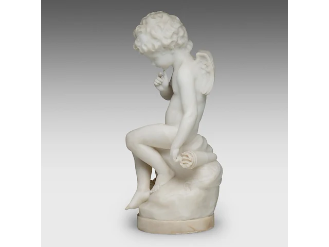 Hippolyte françois moreau (1832-1927), seated cupid, carrara marble 58 cm. (22.82 in.) - afbeelding 3 van  7