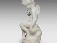 Hippolyte françois moreau (1832-1927), seated cupid, carrara marble 58 cm. (22.82 in.) - afbeelding 3 van  7