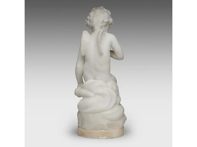 Hippolyte françois moreau (1832-1927), seated cupid, carrara marble 58 cm. (22.82 in.) - afbeelding 4 van  7