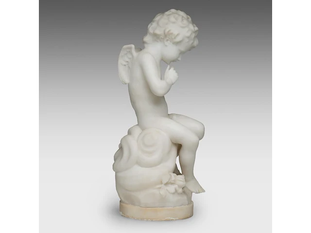 Hippolyte françois moreau (1832-1927), seated cupid, carrara marble 58 cm. (22.82 in.) - afbeelding 5 van  7