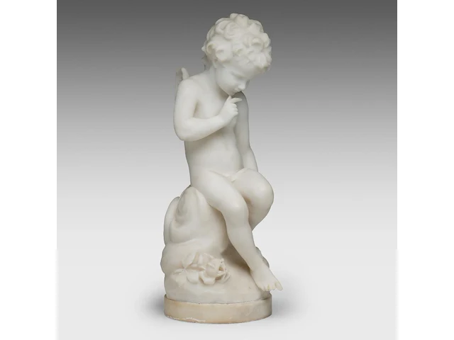 Hippolyte françois moreau (1832-1927), seated cupid, carrara marble 58 cm. (22.82 in.) - afbeelding 6 van  7