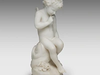 Hippolyte françois moreau (1832-1927), seated cupid, carrara marble 58 cm. (22.82 in.) - afbeelding 6 van  7
