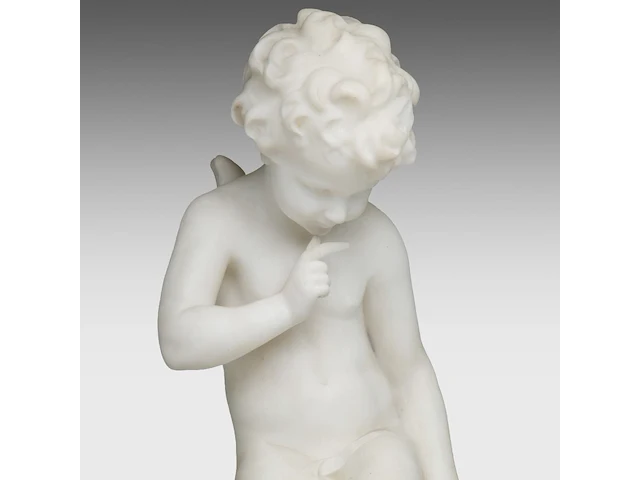 Hippolyte françois moreau (1832-1927), seated cupid, carrara marble 58 cm. (22.82 in.) - afbeelding 7 van  7