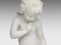 Hippolyte françois moreau (1832-1927), seated cupid, carrara marble 58 cm. (22.82 in.) - afbeelding 7 van  7