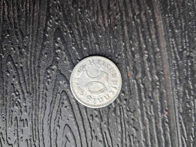 Historische aluminium munt 50 reichspfenning uit 1940 wo2 - afbeelding 2 van  2