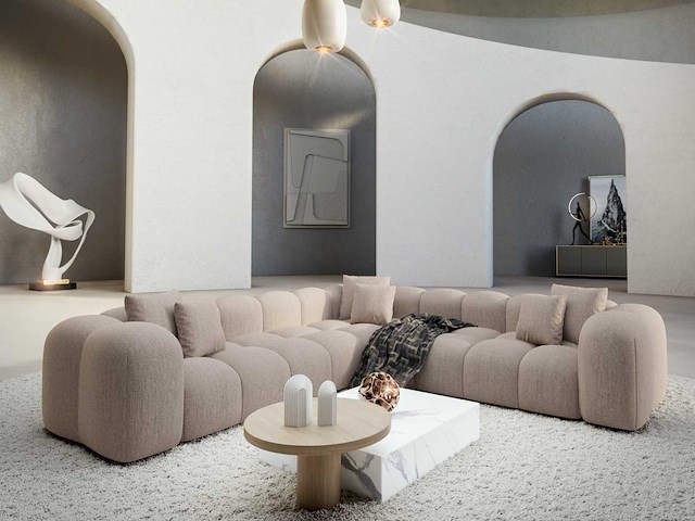 Hoekbank - beige stof - afbeelding 1 van  8