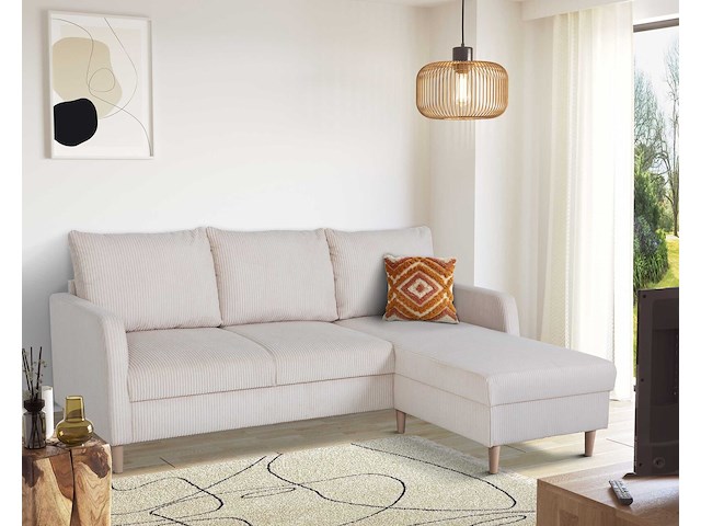 Hoekbank chip - 192x137x82cm - beige ribfluweel - afbeelding 1 van  7