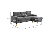 Hoekbank in scandinavisch ontwerp, met getufte knopen, massief hout, linnen look, grijs - afbeelding 3 van  6