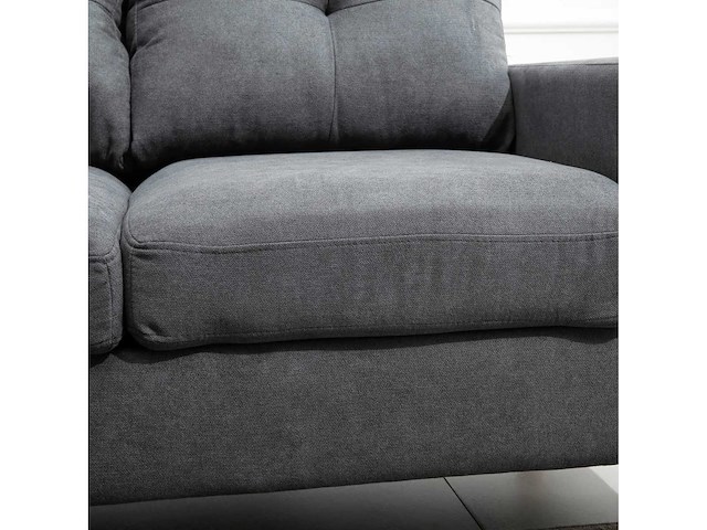 Hoekbank in scandinavisch ontwerp, met getufte knopen, massief hout, linnen look, grijs - afbeelding 5 van  6