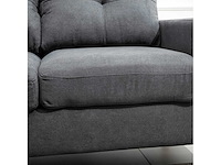 Hoekbank in scandinavisch ontwerp, met getufte knopen, massief hout, linnen look, grijs - afbeelding 5 van  6