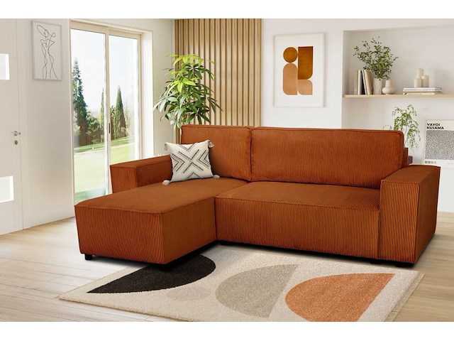 Hoekbank josh - met opbergruimte - terracotta ribfluweel - afbeelding 7 van  7