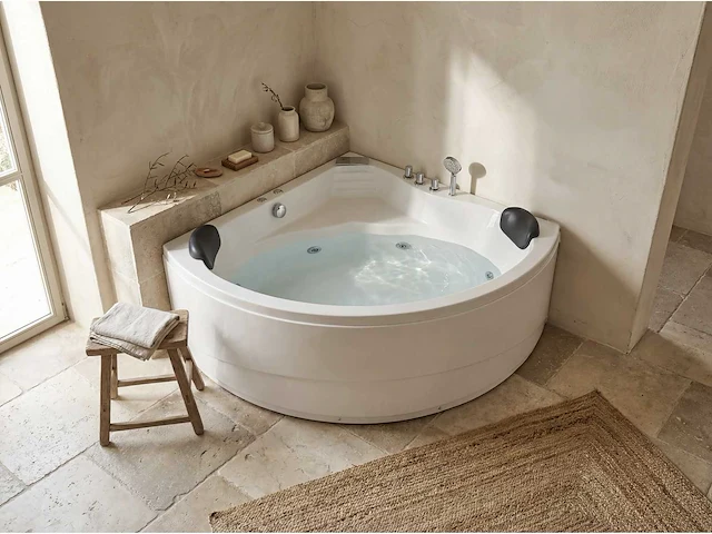 Hoekbubbelbad met watervalsysteem - 150 x 150 x 60 cm - 2 zitplaatsen - 350 l - afbeelding 1 van  8