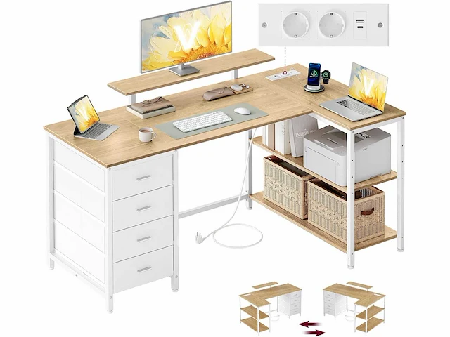 Hoekbureau, usb-aansluitingen, 4 lades - afbeelding 1 van  6