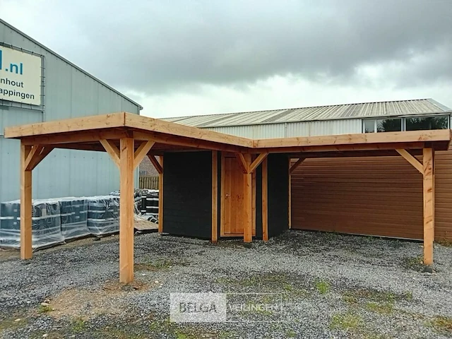 Hoekoverkapping met berging afm 1000x800x257cm - afbeelding 2 van  9