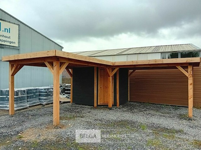 Hoekoverkapping met berging afm 700x600x257cm - afbeelding 1 van  9
