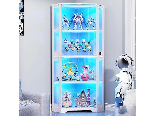 Hoekvitrine met glazen deuren, verlichte vitrine 165 cm - afbeelding 1 van  6