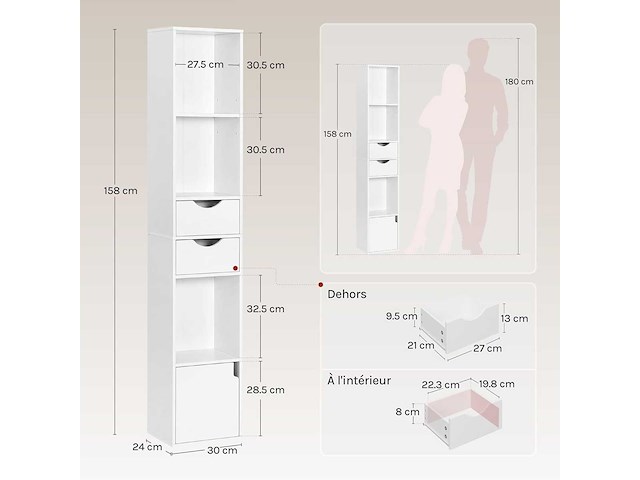 Hoge boekenkast, verticale boekenkast met 3 compartimenten - afbeelding 2 van  7