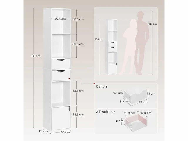 Hoge boekenkast, verticale boekenkast met 3 compartimenten - afbeelding 2 van  7