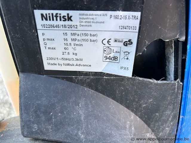 Hogedrukreiniger nilfisk p 160.2-15 x-tra, 3.3 kw, 230 v, inclusief slanghaspel, serienummer 15228645/18/2012. werking niet gekend. - afbeelding 3 van  3