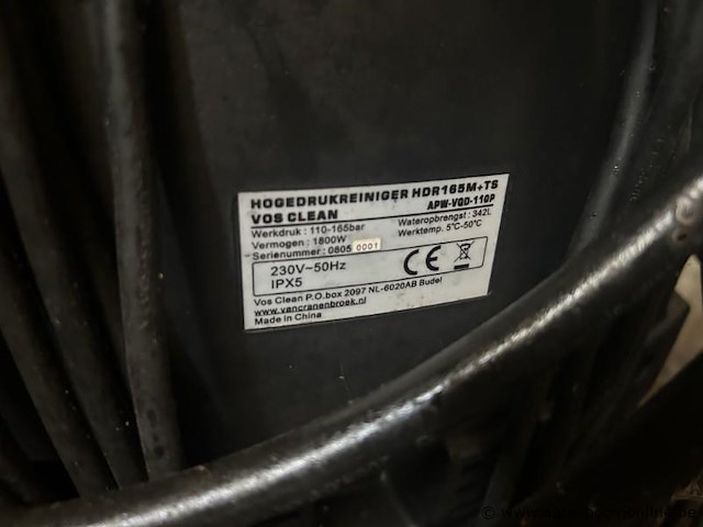 Hogedrukreiniger vos clean hdr165m+ts apw-vqd-110p, vermogen 1.8 kw, netspanning 230v. inclusief spuitpistool (anlu) en slang. - afbeelding 3 van  3