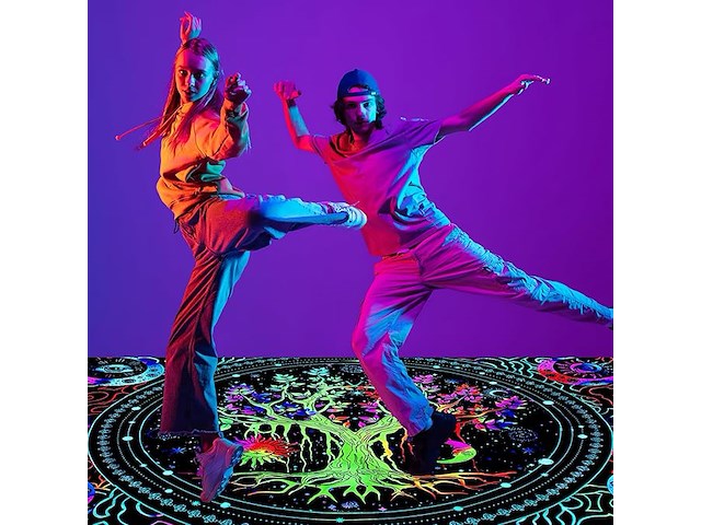 Holavida blacklight levensboom tapijt - afbeelding 1 van  3