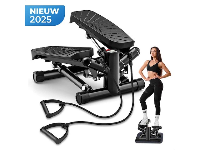 Homefit pro stepper – 2-in-1 fitness stepper met weerstandsbanden & lcd display – compact & stil – voor cardio en spiertraining thuis - afbeelding 1 van  9