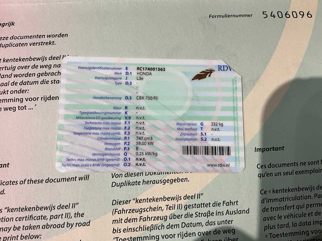 Honda cbx 750 fii motorfiets - afbeelding 9 van  10