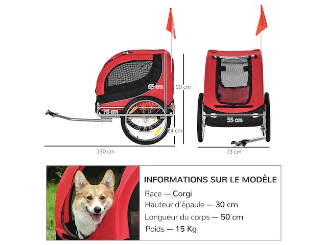 Honden-huisdier fietstrailer met 8 reflectoren - afbeelding 4 van  6