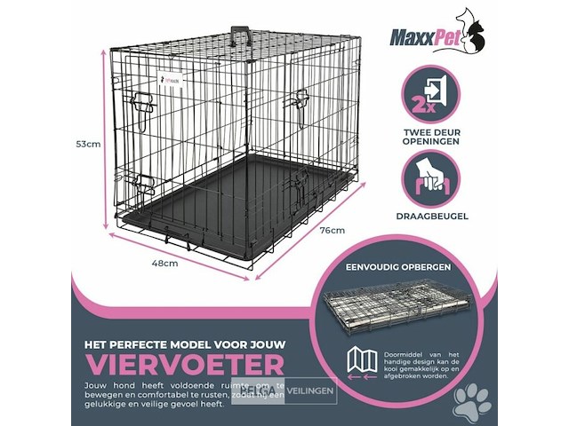 Hondenbench met plaid - zwart - 76 x 48 x 53cm - afbeelding 3 van  4