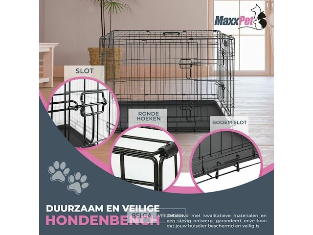 Hondenbench met plaid - zwart - incl. plaid - 91 x 57 x 64 cm - afbeelding 4 van  4