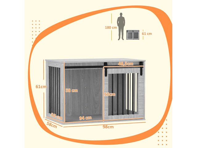 Hondenbench met schuifdeur, ventilatie, spaanplaat en staal - afbeelding 4 van  9