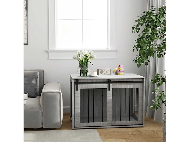 Hondenbench met schuifdeur, ventilatie, spaanplaat en staal - afbeelding 6 van  9