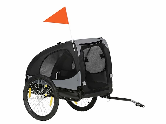 Hondenfietsaanhanger met gaasramen, reflectoren en vlag - afbeelding 2 van  3