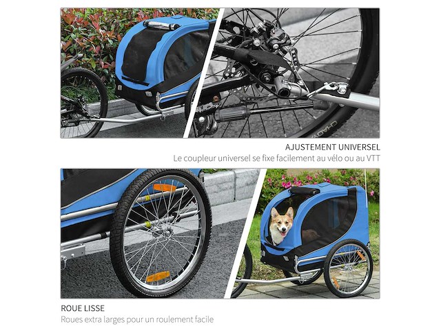 Hondenfietstrailer voor dieren met 8 zwarte blauwe vlag reflectoren - afbeelding 7 van  8