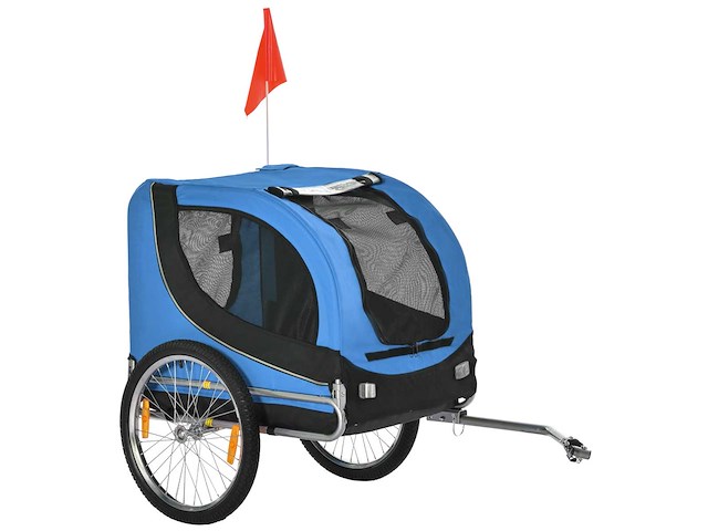 Hondenfietstrailer voor dieren met 8 zwarte blauwe vlag reflectoren - afbeelding 3 van  7