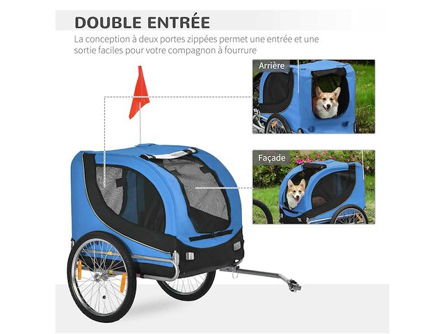 Hondenfietstrailer voor dieren met 8 zwarte blauwe vlag reflectoren - afbeelding 5 van  7