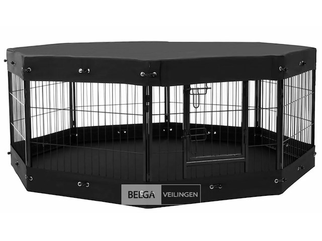 Hondenren - puppyren met 8 kennelpanelen - staal - 60 x ø 210cm met bodem en dekzeil - afbeelding 1 van  3