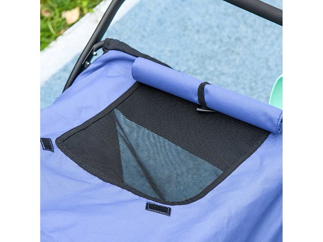 Hondenwagen, opvouwbaar, openbaar luifel, slaapkussen, stalen frame, blauw/zwart - afbeelding 3 van  5
