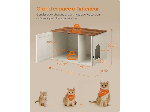 Honingbruin en wit rustiek kattentoilet huis - afbeelding 5 van  7
