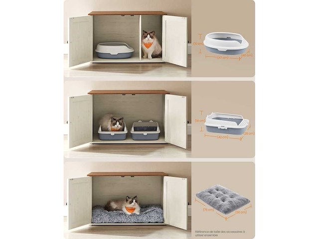 Honingbruin en wit rustiek kattentoilet huis - afbeelding 6 van  7