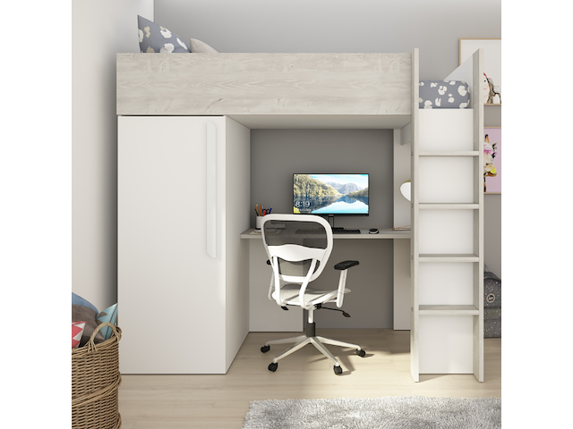 Hoogslaper bo9 90x200 cm met bureau & kast - wit - afbeelding 1 van  7