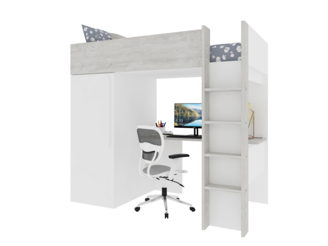 Hoogslaper bo9 90x200 cm met bureau & kast - wit - afbeelding 4 van  7