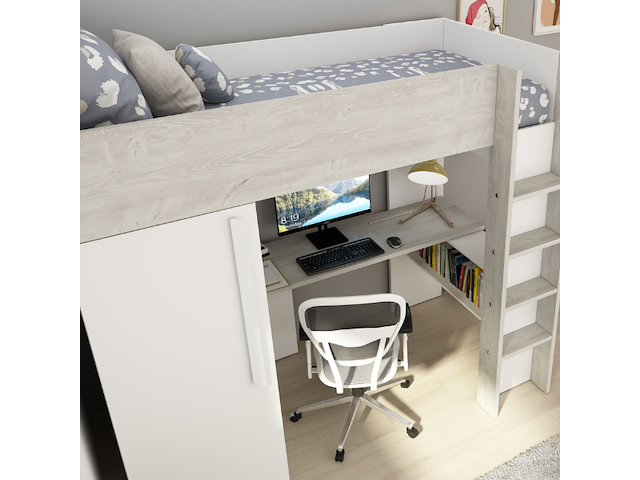 Hoogslaper bo9 90x200 cm met bureau & kast - wit - afbeelding 5 van  7