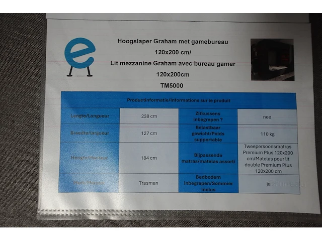 Hoogslaper graham met bureau & opvouwbare bedbodem - afbeelding 8 van  8