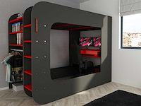 Hoogslaper graham met gamebureau 120x200cm - antraciet/rood - afbeelding 3 van  7
