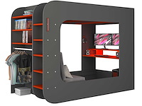 Hoogslaper graham met gamebureau 120x200cm - antraciet/rood - afbeelding 2 van  7